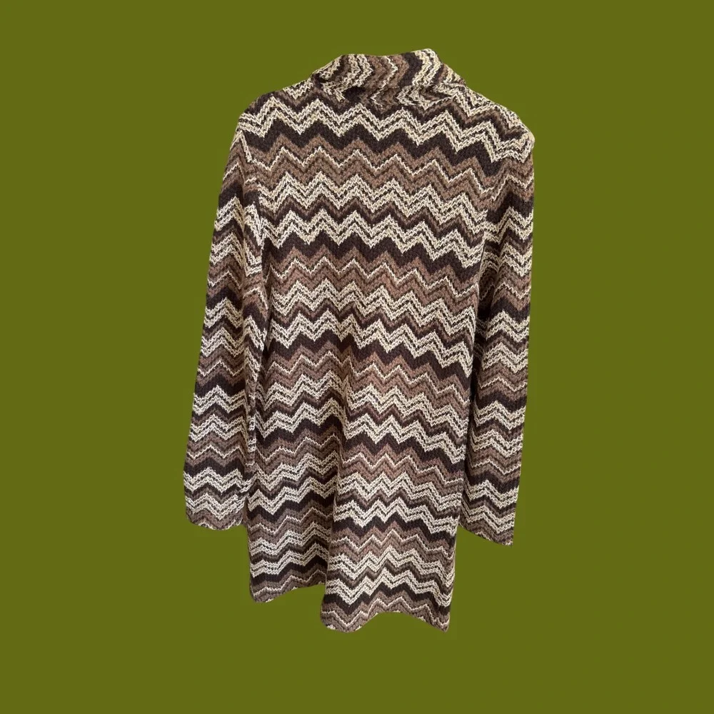 Anthropolgie Kial Chevron Knit Cardigan Sweater XL Brown‎ Zig Zag Wool Longline